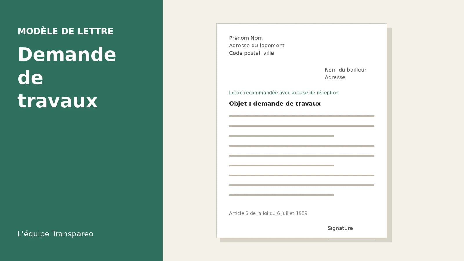 Illustration d'une lettre de demande de travaux au bailleur, envoyée en recommandé