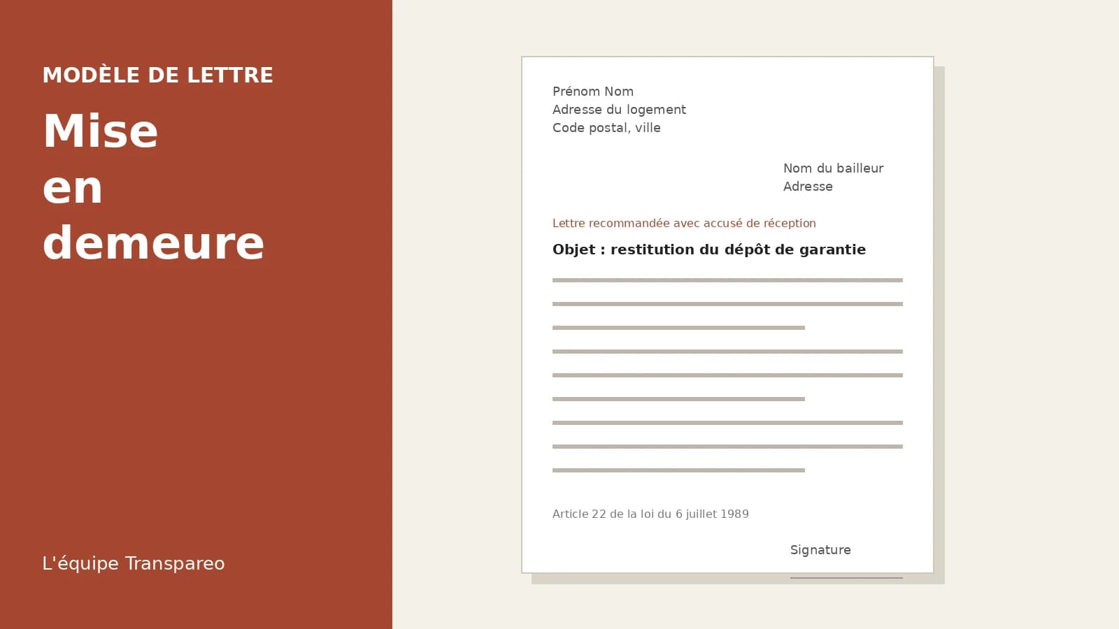 Illustration d'une lettre de mise en demeure pour la restitution du dépôt de garantie
